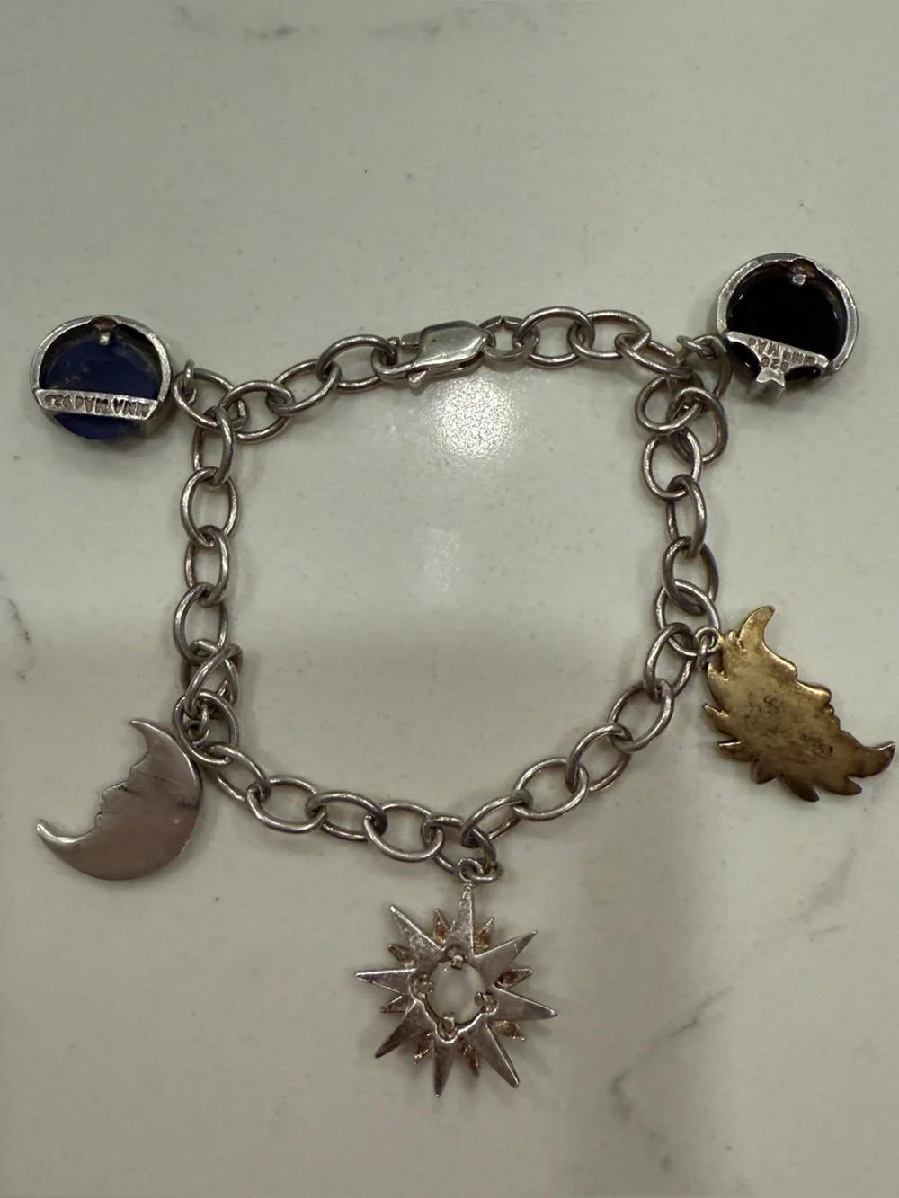 Sterling Sun & Moon Charm Bracelet